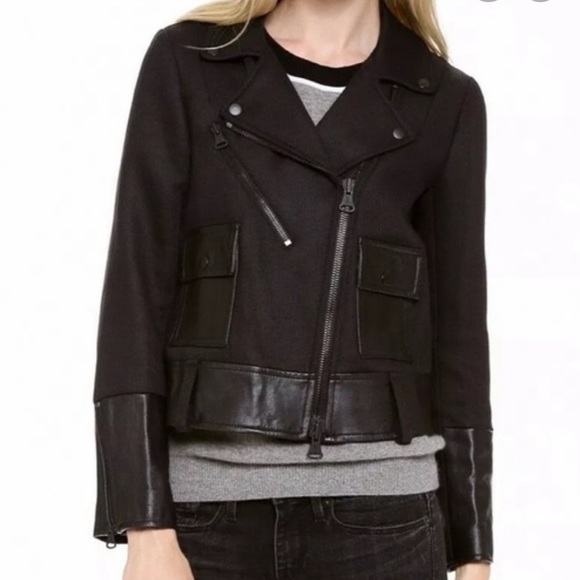 CLUB MONACO - Wool & Leather Moto Jacket - Size 0 - Picture 3 of 9